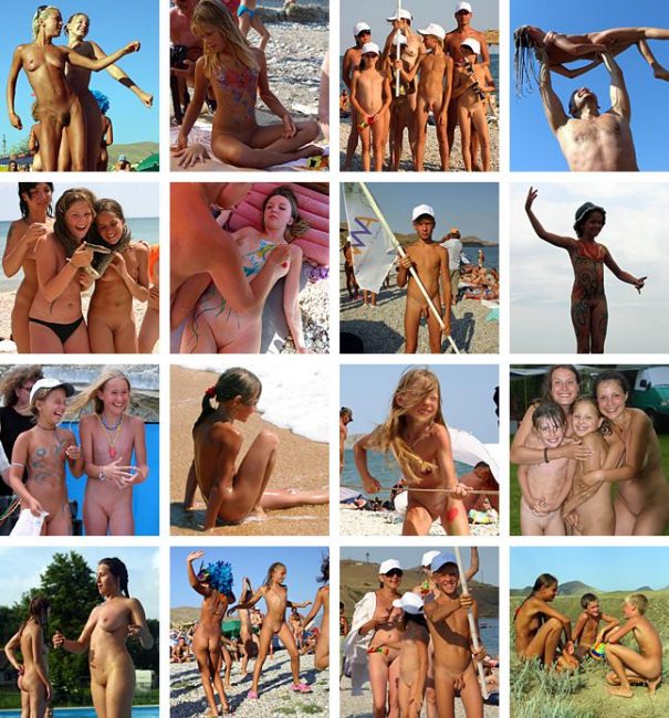 Photoshoot of nudists on a beach